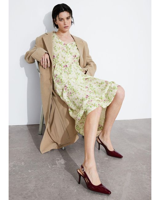 & Other Stories Green Flutter-sleeve Midi Dress