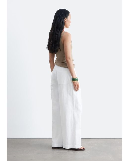 & Other Stories White Pleated Cotton-Linen Trousers