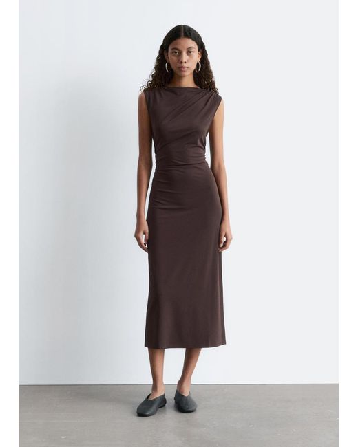 brown sleeveless midi dress Brown Ombre Mesh Ruched Sleeveless Maternity Midi Dress – PinkBlush