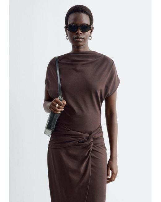 & Other Stories Brown Draped Wrap Waist Dress