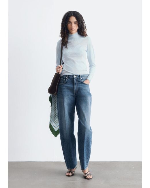 & Other Stories Blue Mock Neck Wool Top