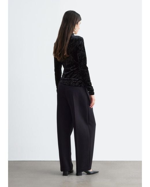 & Other Stories Black Velvet Mock Neck Top
