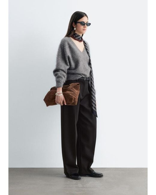 & Other Stories Gray Brushed Cashmere V-Neck Jumper