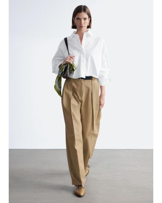 & Other Stories White Cropped Oversized Cotton Shirt