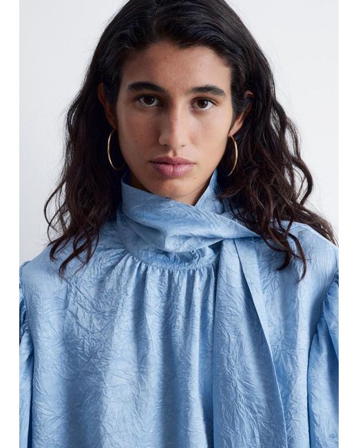 & Other Stories Blue Bow-Collar Blouse