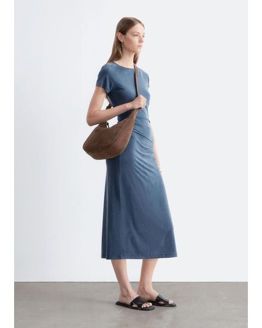 & Other Stories Blue Ruched Raglan Midi Dress