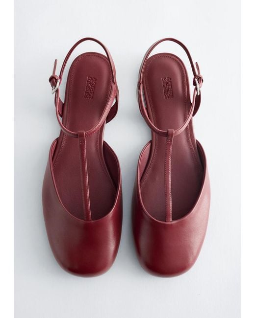 & Other Stories Red Open‑Heel Leather Ballerinas