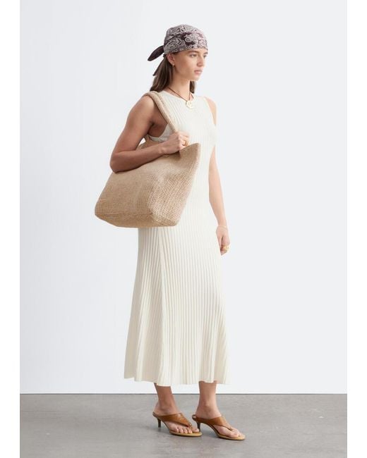 & Other Stories White Ribbed Midi Dress
