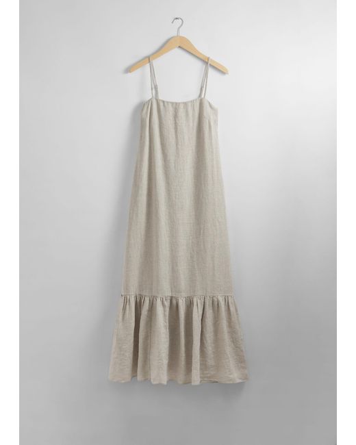 & Other Stories Natural Strappy Linen Midi Dress