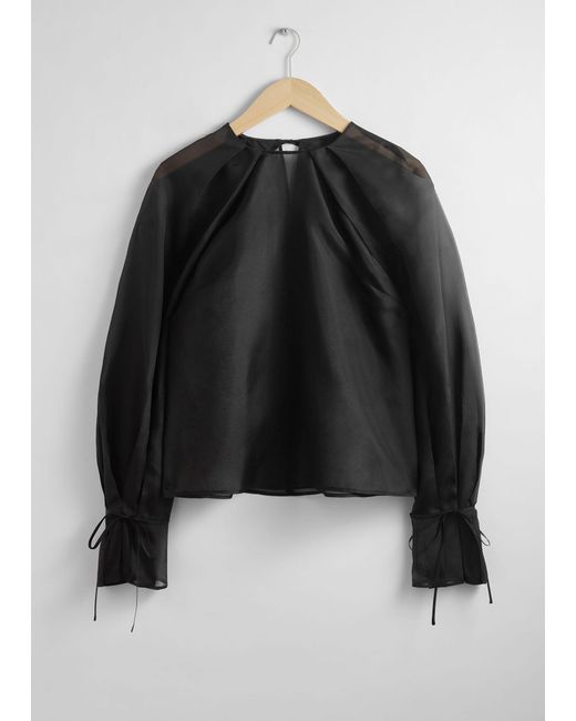 & Other Stories Black Sheer Silk Organza Blouse