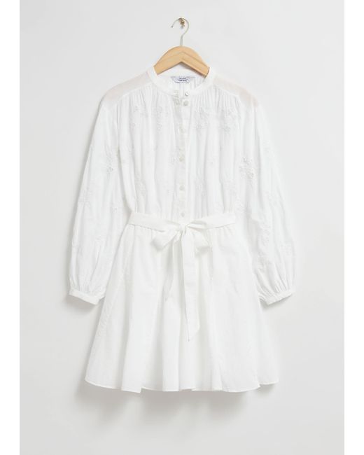 & Other Stories White Embroidered Mini Dress
