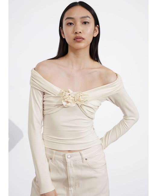 & Other Stories White Ruched Off-shoulder Top