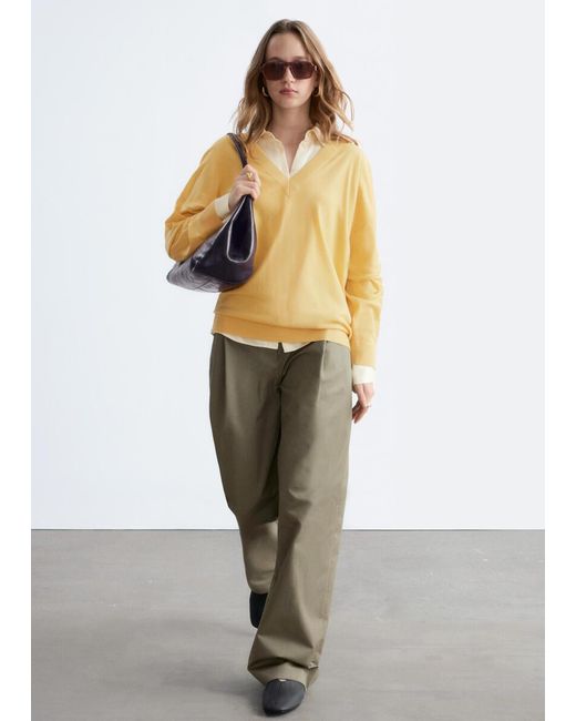 & Other Stories Metallic Pleated Cotton Trousers