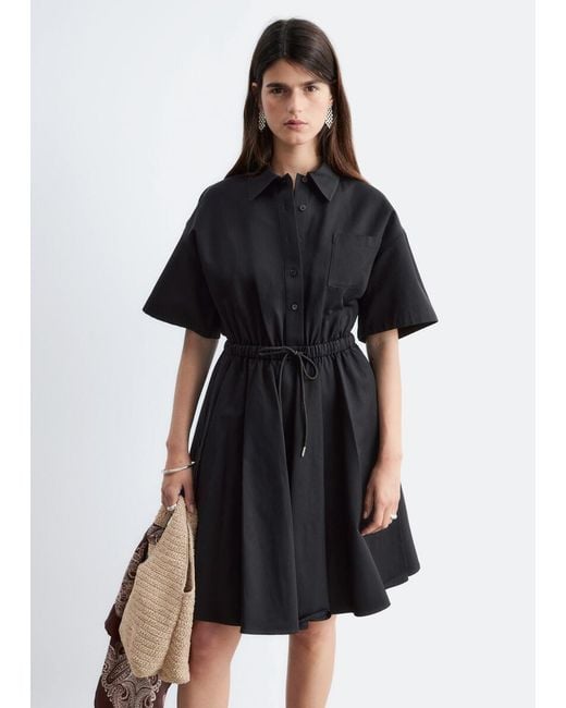 & Other Stories White Flared Drawcord Mini Dress