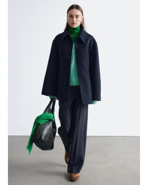 & Other Stories Blue Tapered Wool Jacket