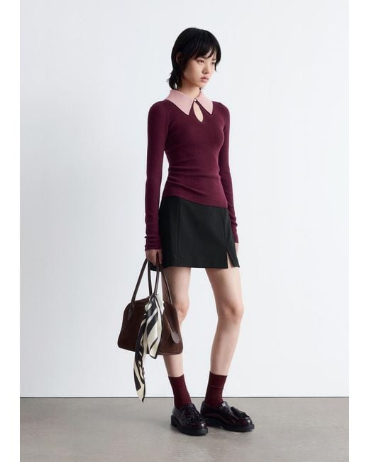 & Other Stories Purple Keyhole Collar Top