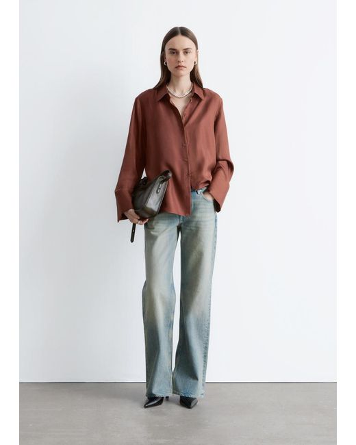 & Other Stories Red Relaxed Silk Shirt