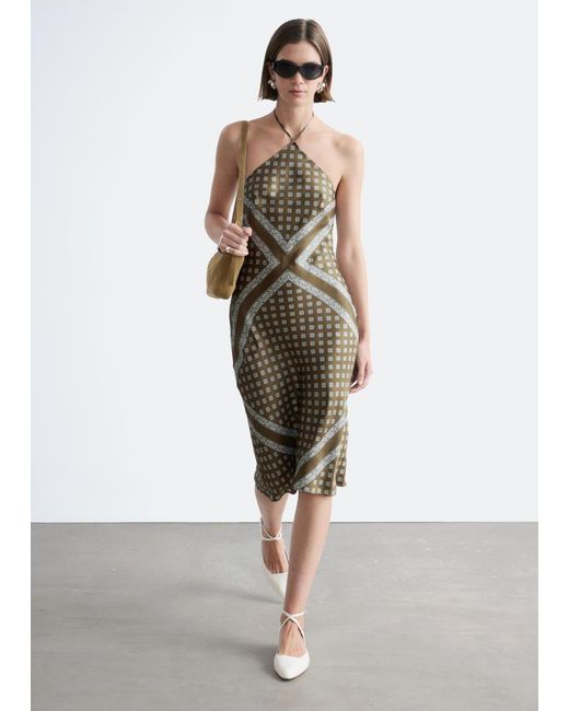 & Other Stories White Silk Halterneck Midi Dress