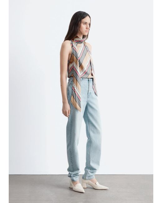 & Other Stories White Scarf-Neck Silk Top