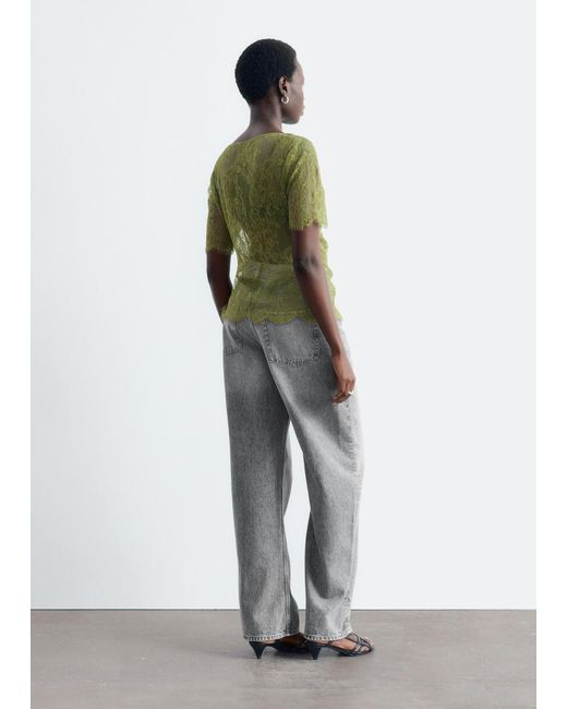 & Other Stories Green Lace Button-Front Top