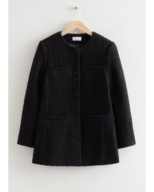 & Other Stories Black Buttoned Tweed Jacket