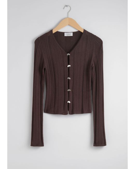 & Other Stories Purple Buttoned Rib-knit Cardigan