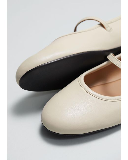 & Other Stories White Mary Jane Leather Ballerina Flats