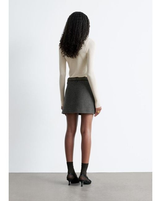 & Other Stories Gray Lace-Trimmed V-Neck Top