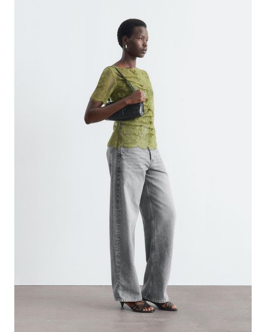 & Other Stories Green Lace Button-Front Top