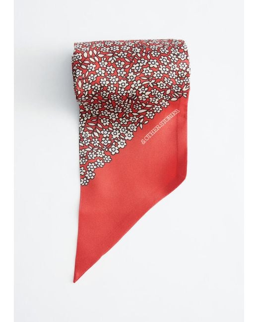 & Other Stories Red Slim Silk Print Scarf
