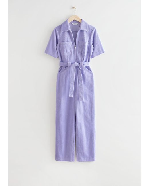 & Other Stories Purple Belted Corduroy Jumpsuit