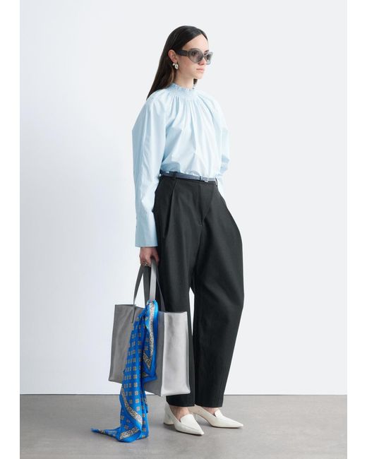 & Other Stories White Gathered Stand-Collar Blouse