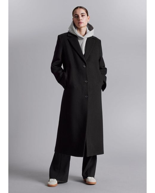 & Other Stories Black Single-breasted Wool Coat