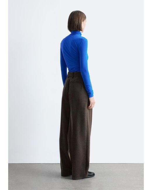 & Other Stories Blue Draped Turtleneck Top