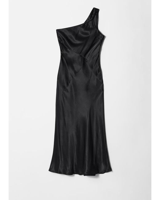 & Other Stories White One-Shoulder Satin Midi Dress