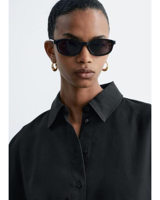 & Other Stories Black Oversized Quarter-Sleeve Shirt