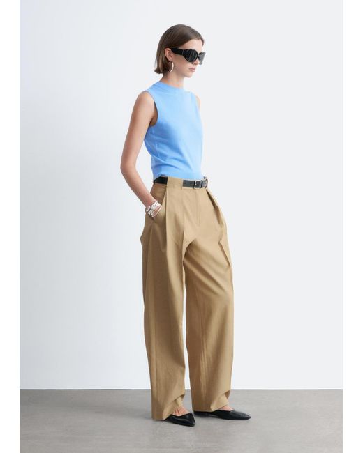 & Other Stories White Pleated Barrel-Leg Trousers