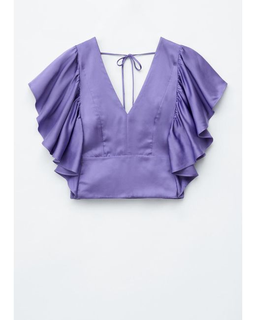 & Other Stories Purple Ruffle V-Neck Blouse