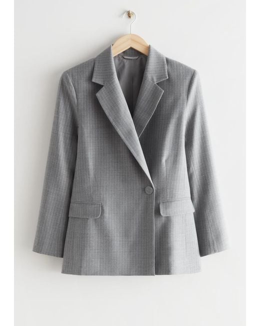 & Other Stories Gray Oversized Single Button Blazer