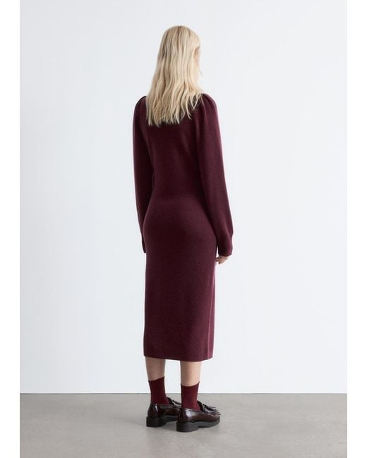 & Other Stories Purple Puff-Sleeve Wool Maxi Dress