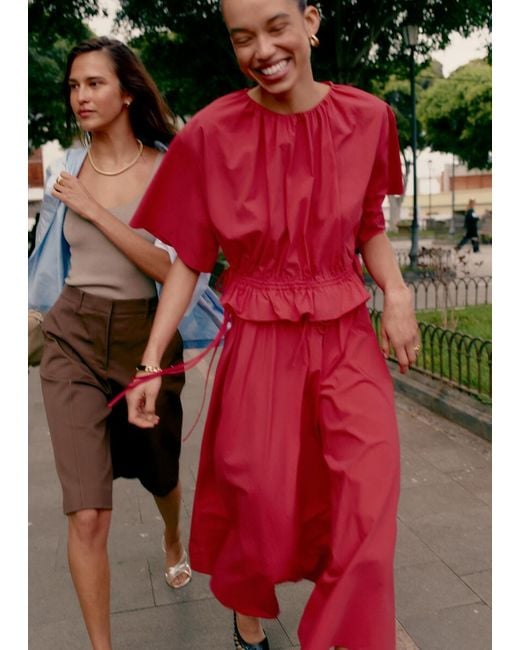 & Other Stories Red Drawstring Top