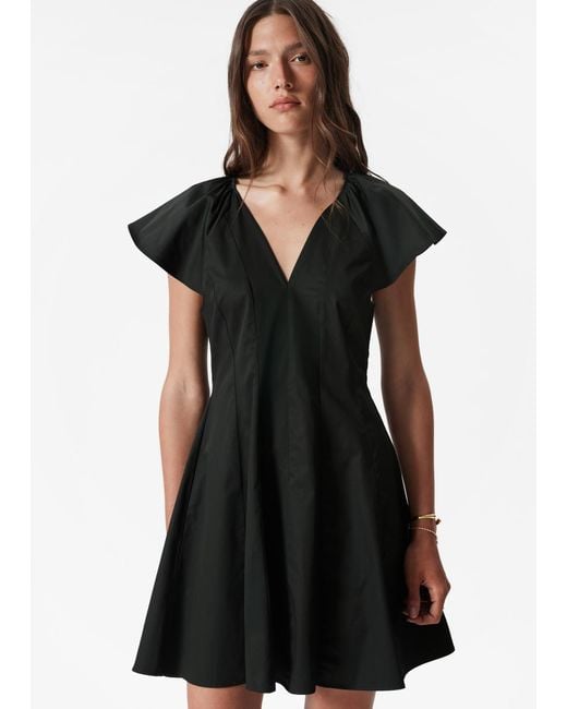 & Other Stories Black Flared Mini Dress