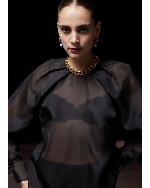 & Other Stories Black Sheer Silk Organza Blouse