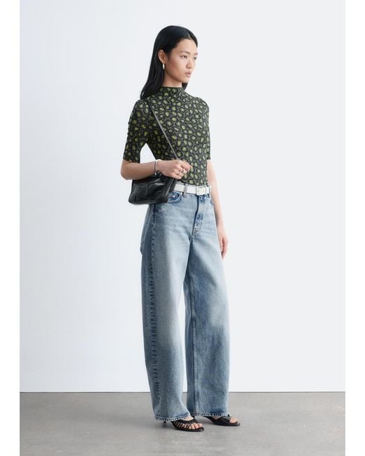 & Other Stories Black Short-Sleeve Mock-Neck Top