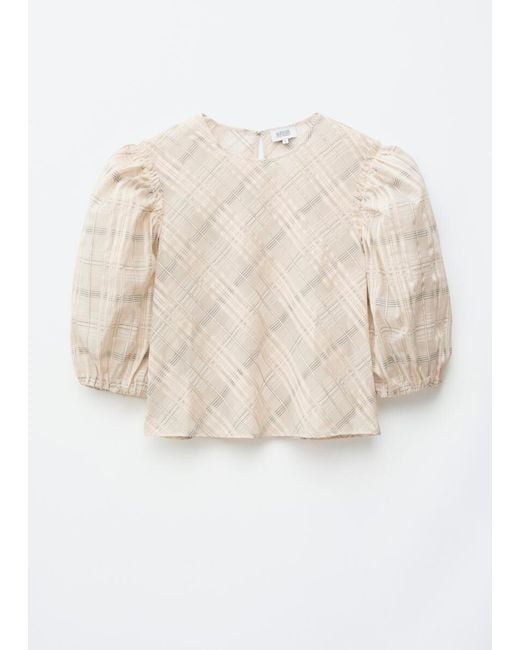 & Other Stories Natural Balloon-Sleeve Jacquard Blouse