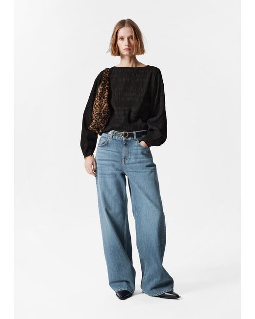 & Other Stories Black Smocked Blouse