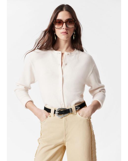 & Other Stories White Boxy Merino Wool Cardigan