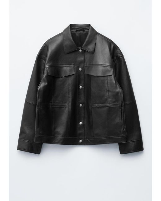 & Other Stories Black Drawstring-Waist Leather Jacket