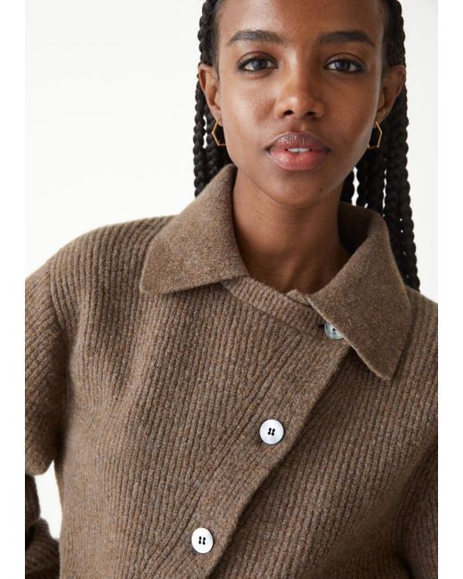 Boxy Asymmetric Cardigan in Beige 