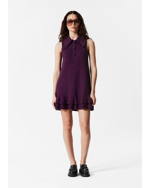 & Other Stories Purple Knitted Frill Mini Dress